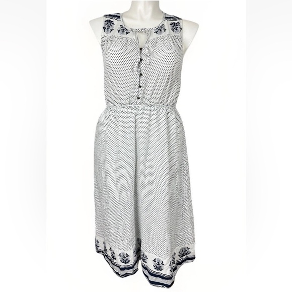 Lucky Brand Dresses & Skirts - Lucky Brand Women’s Polka Dots Peasant Dress size Large L White Navy
